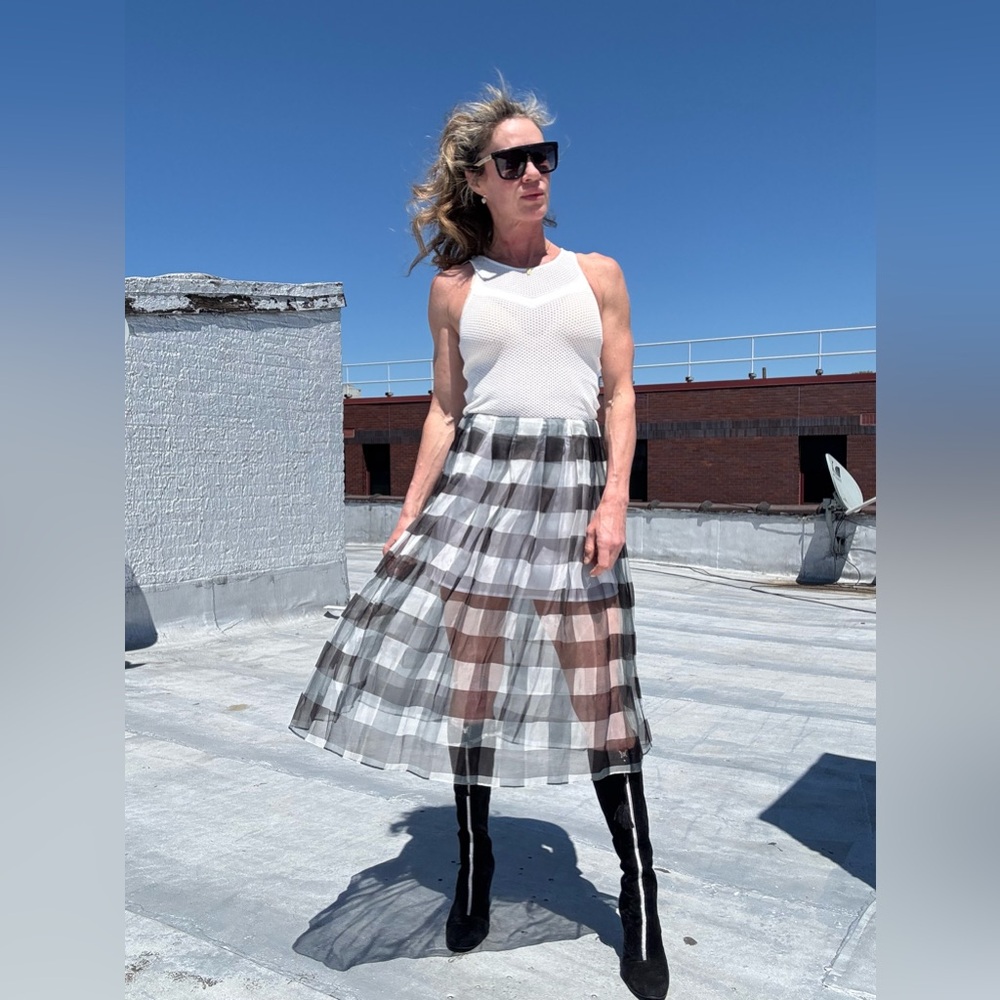 Kendall & Kylie Silk Black and White Bubble Skirt Knee-Length Sz M
